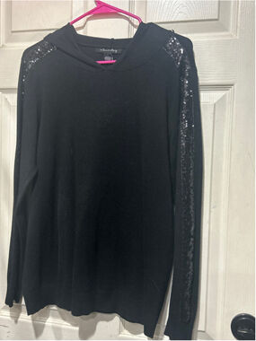 Women's a...love story Black Sequin Shoulder Hoodie Sweatshirt Size L